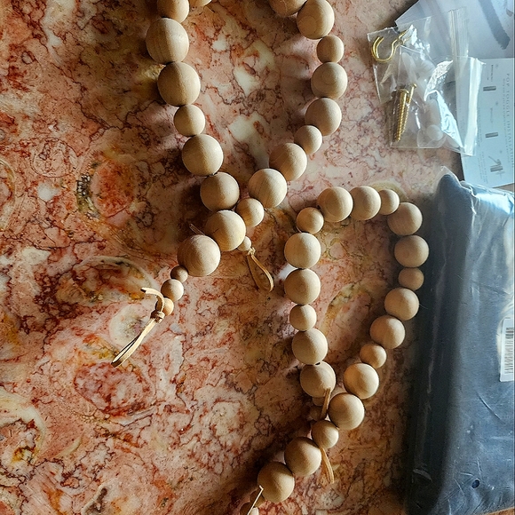 Navy Sheer Curtain Set with Wooden Tiebacks & Leather Curtain Rod Holders - Picture 5 of 9